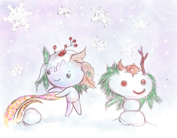 Pixie Wisp Making a Snowman